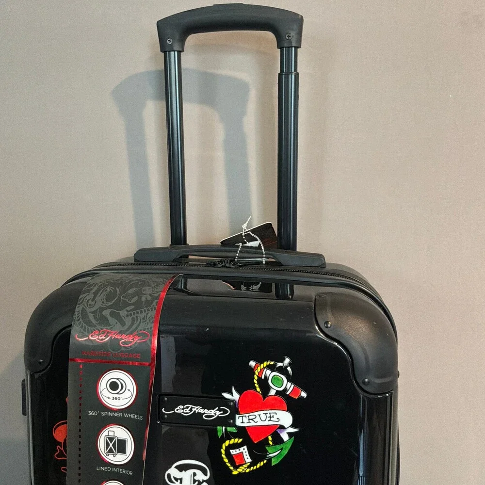 Ed Hardy 20 Inch Carry-On Hardside Luggage Spinner Wheels Tattoo Print